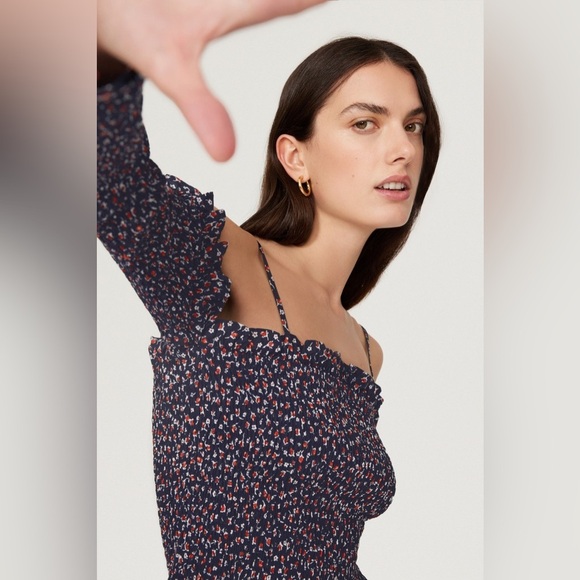 Polo Ralph Lauren Kezia Smocked Off The Shoulder Floral Top Size L - Navy - NWT - Picture 10 of 10